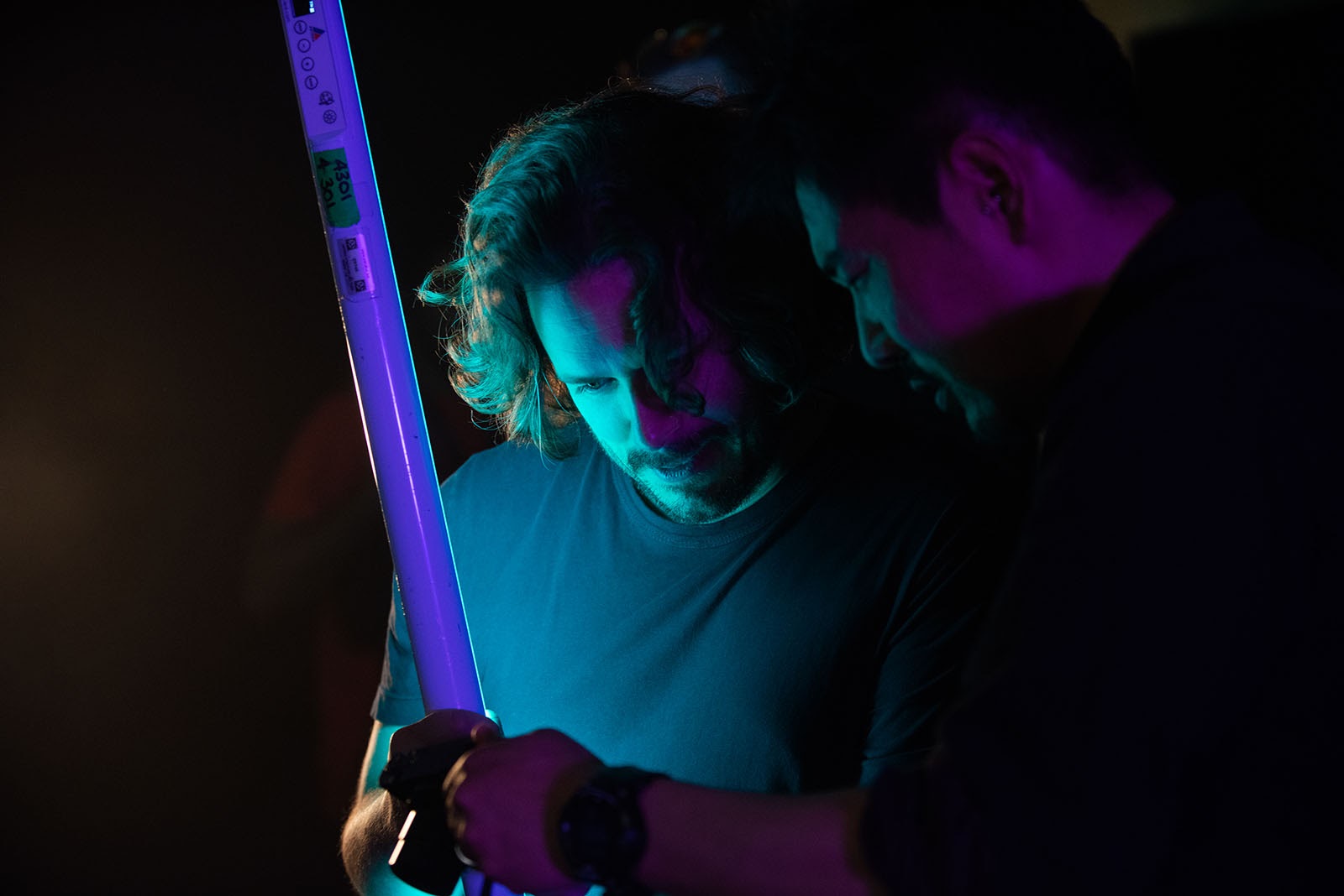 Edgar Wright with DP Chung-hoon Chung run a quick lighting check with a still camera. Image © Focus Features