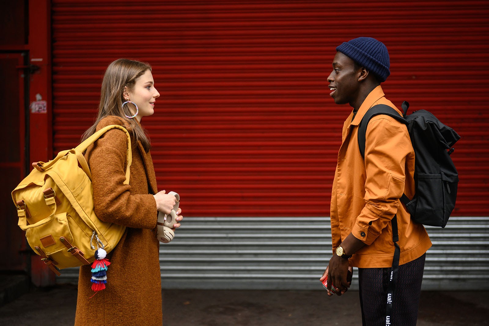 Thomasin McKenzie as Eloise with Michael Ajao as her classmate John in Last Night in Soho. Image © Focus Features
