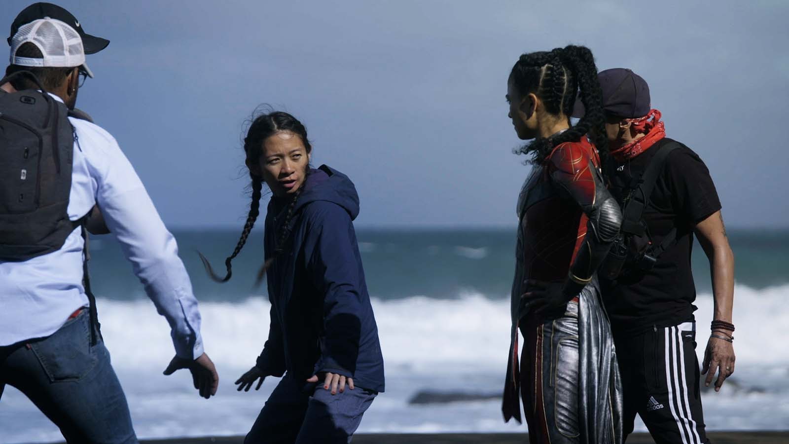 Chloé Zhao directs Lauren Ridloff (Makkari) in Eternals.