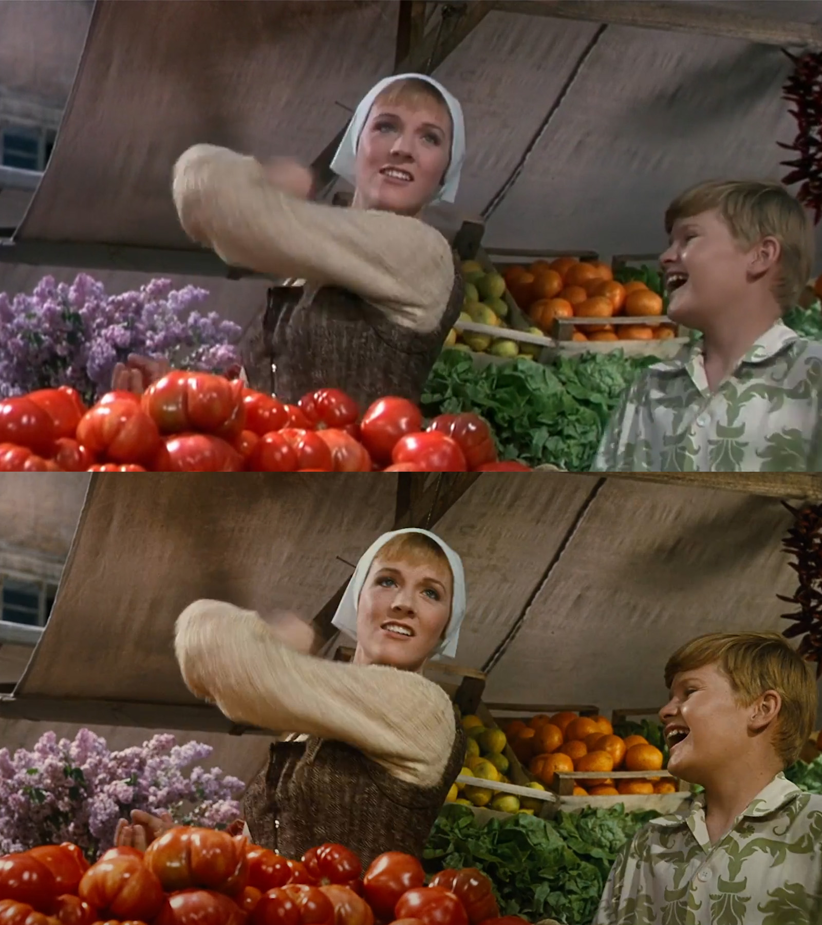 A frame from The Sound of Music on DVD vs the 2018 4K reprint.