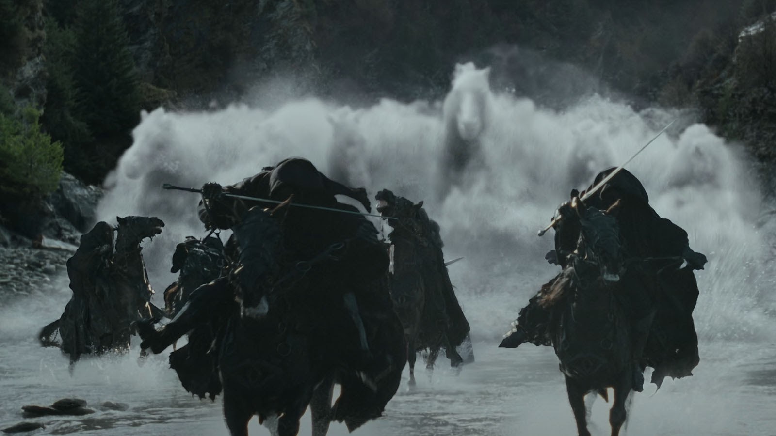 The Nazgul flee the rising waters of Misty Mountain. Image © New Line Cinema