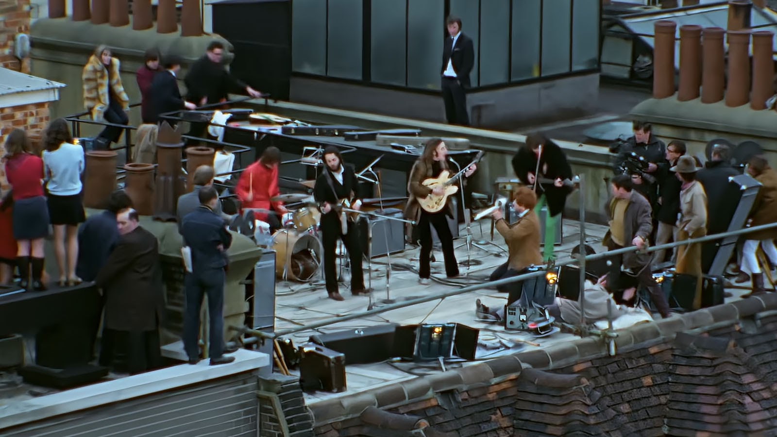 The Beatles’ famous rooftop performance. Image © Disney Studios
