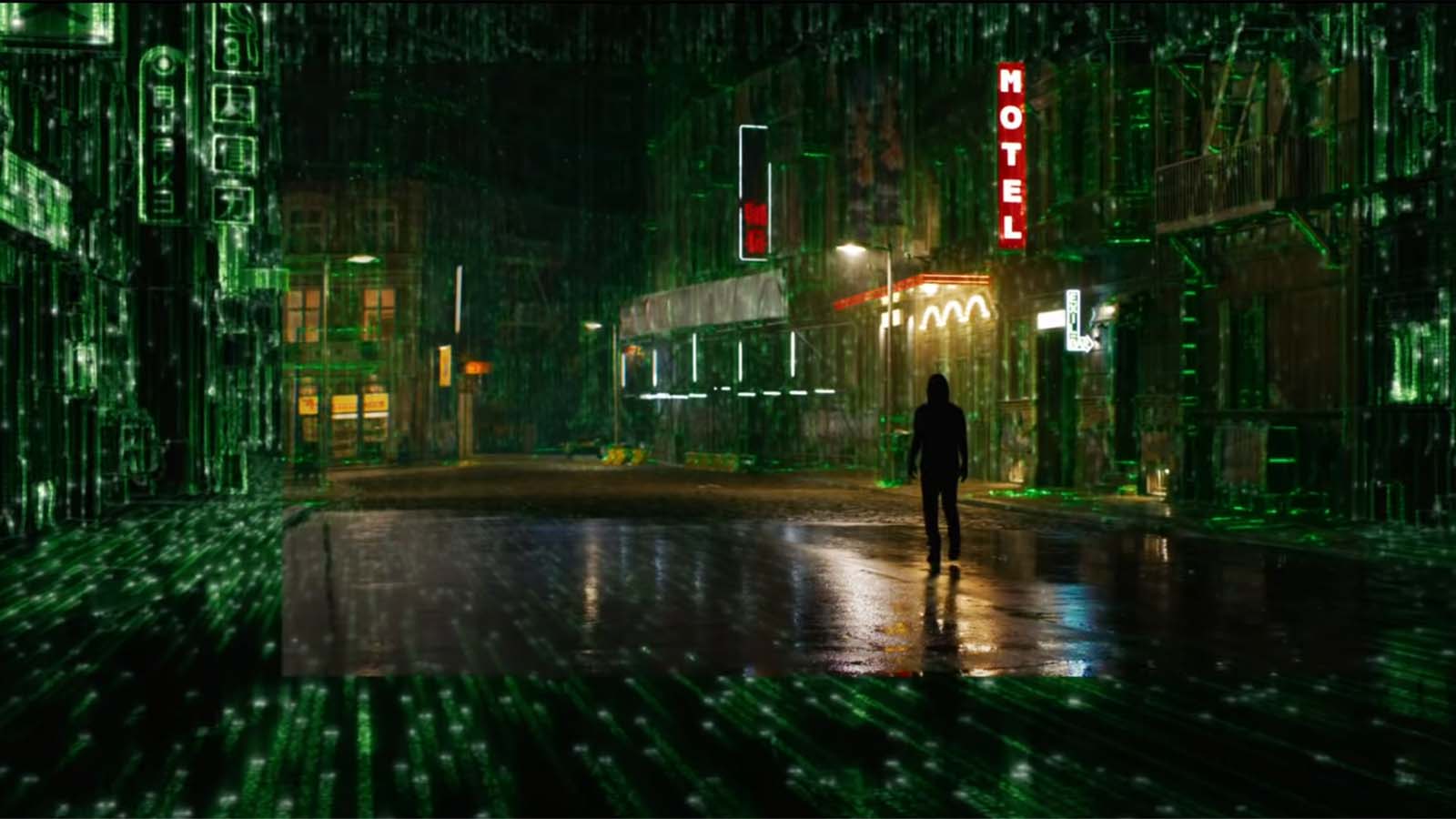 Neo finds himself in a narrow render window in the matrix.