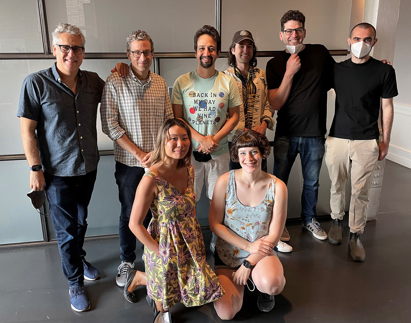 Kerstein and Weisblum (far left) with Lin-Manuel Miranda and the backroom crew for tick, tick...Boom!