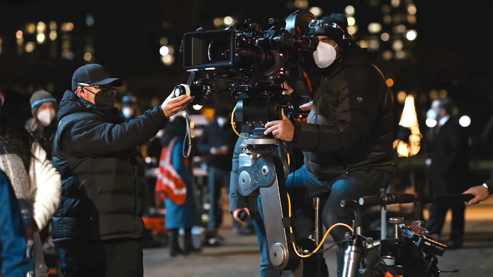 Focus puller and camera operator on set for Don’t Look Up. Image © Netflix