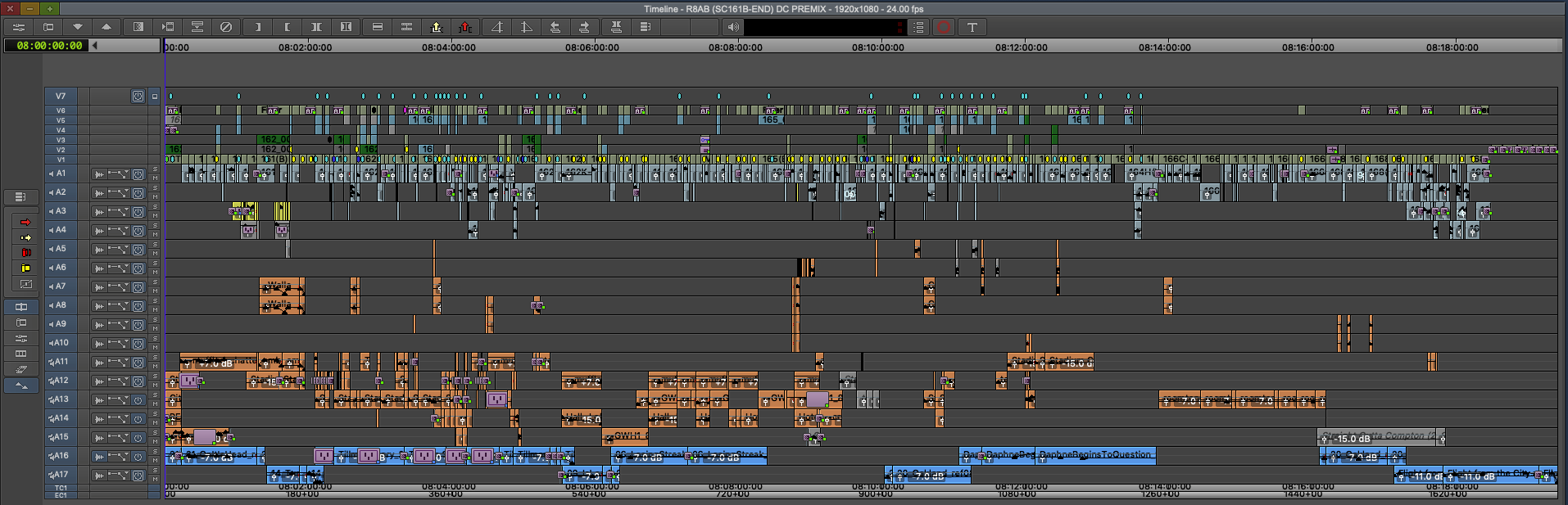 Martin’s Avid timeline for scene 16 of King Richard.