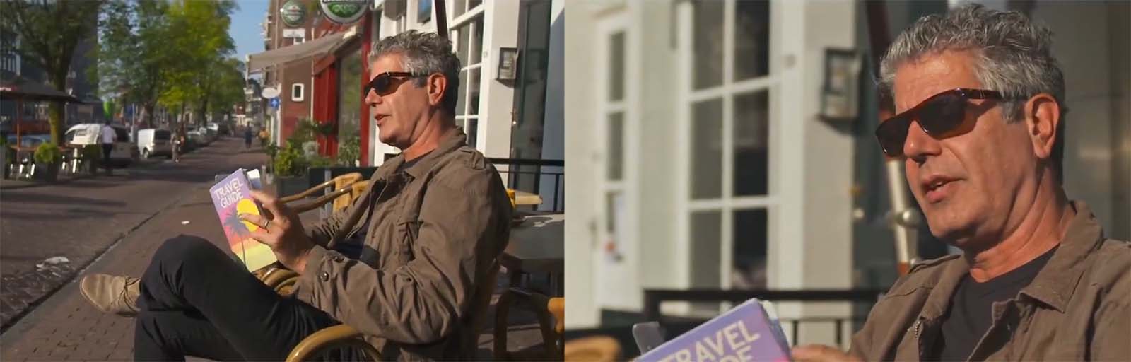 Using split-screen to emphasise Anthony Bourdain’s playful side. Image © Focus Features