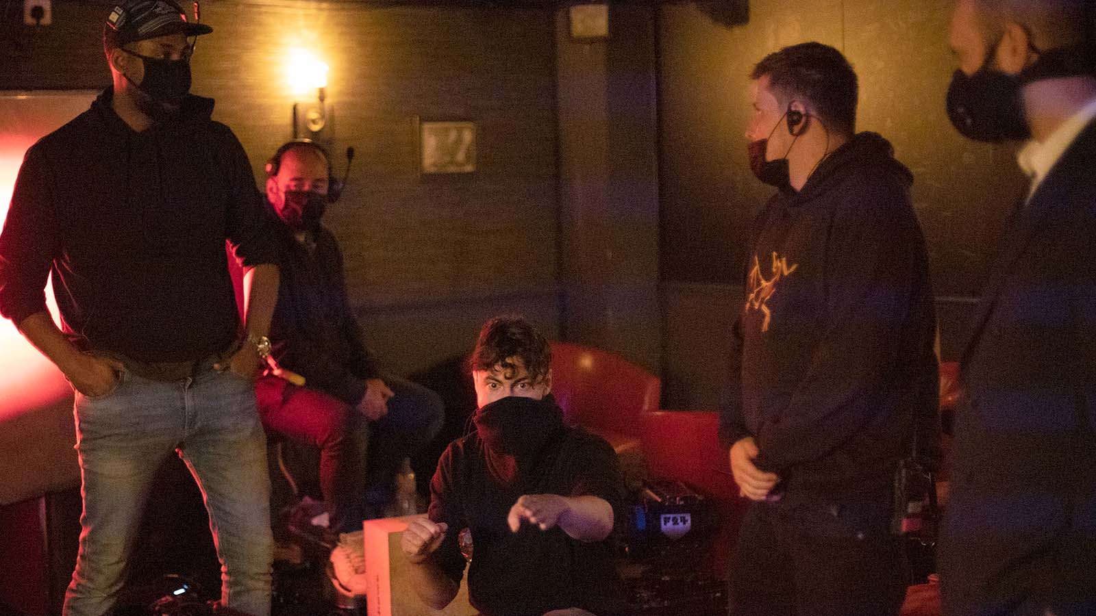 Co-founders Jack Attridge (center) and Pavle Mihajlovic (center-right) directing on the set for Hush.