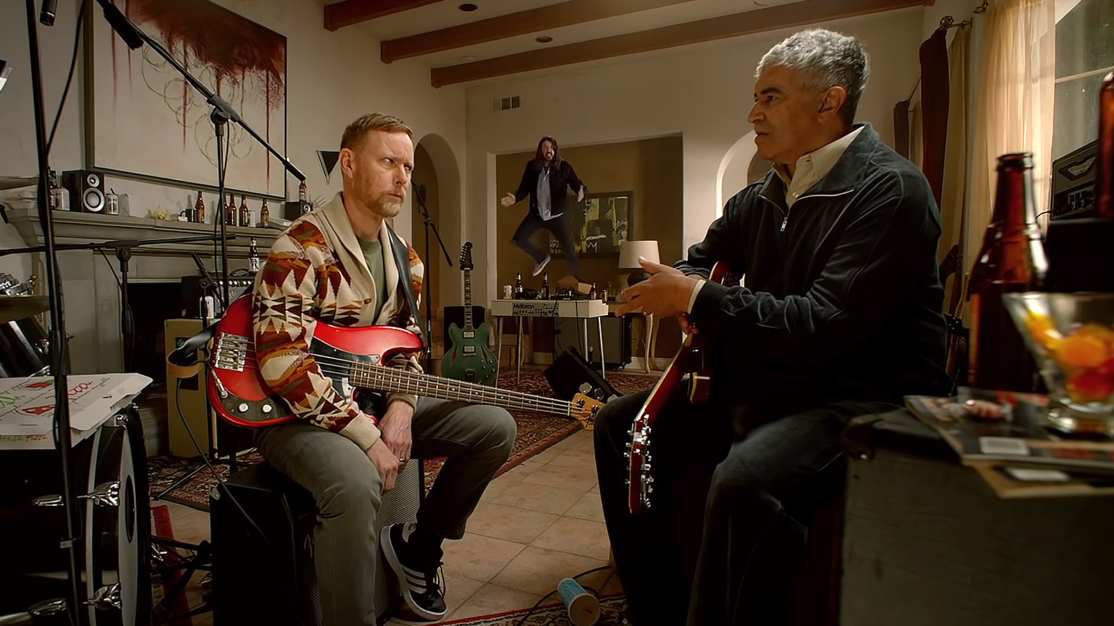 Something’s up with Dave. Nate Mendel and Pat Smear worry about their bandmate. Image © Sony Pictures