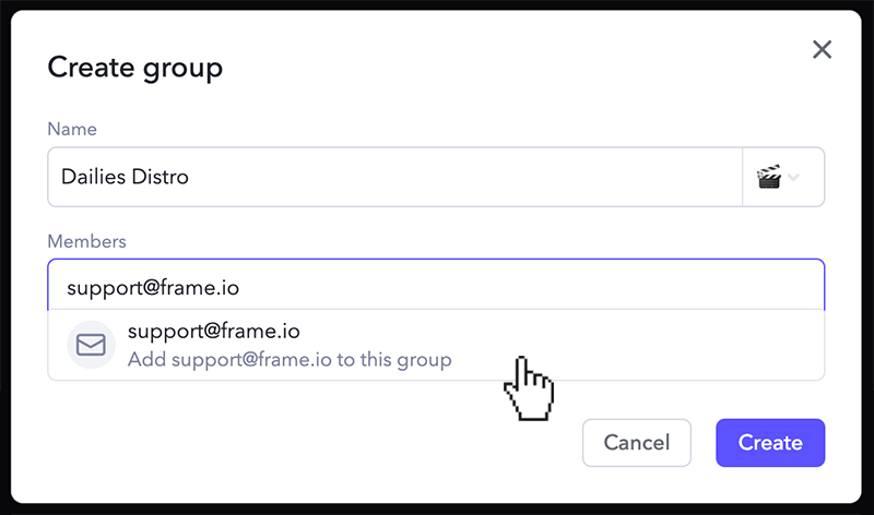 Frame.io Create Group