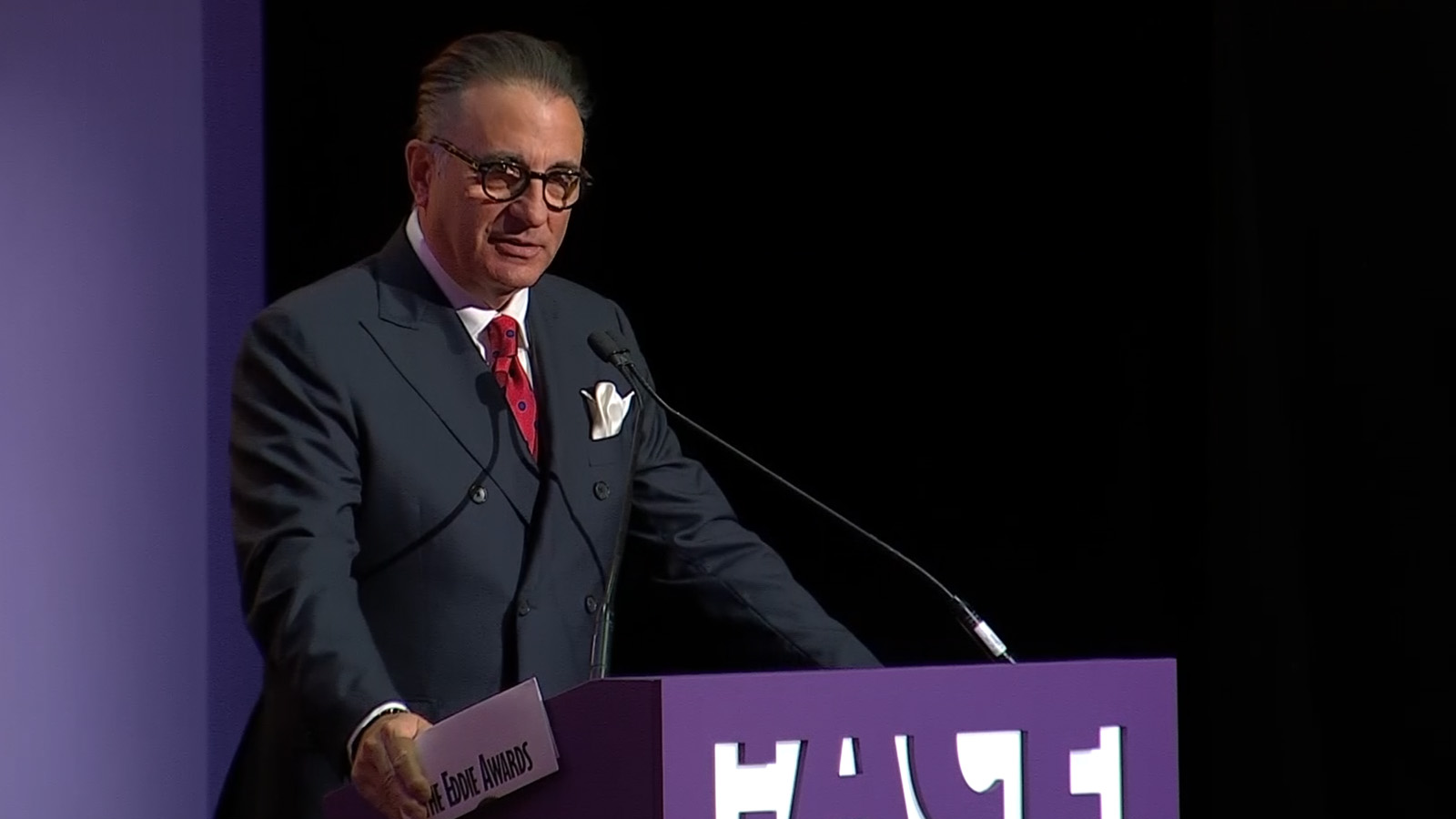 Andy Garcia presents Anne V. Coates Student Award at this year’s ACE Awards ceremony. Courtesy Getty Images.