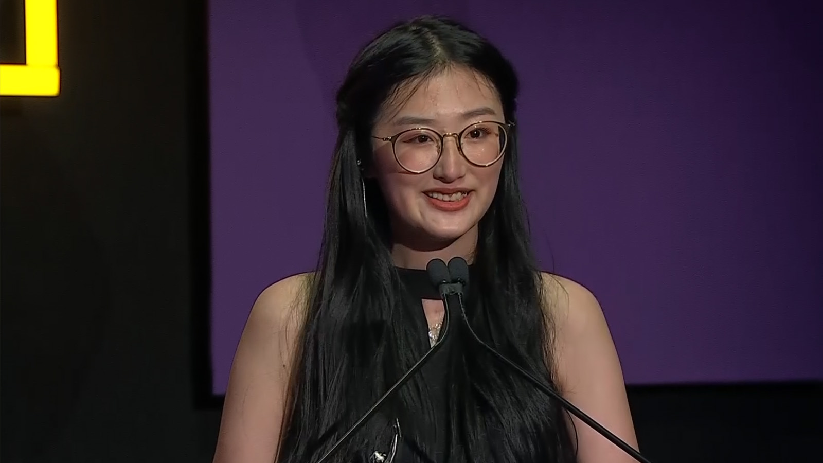 Guanqin Lin accepts the Anne V Coates Student Award. Courtesy Getty Images