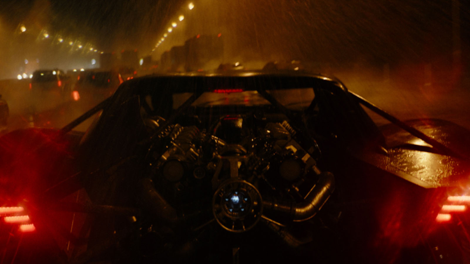 Much of the Batmobile’s chase scene was practical photography. Image © Warner Bros.