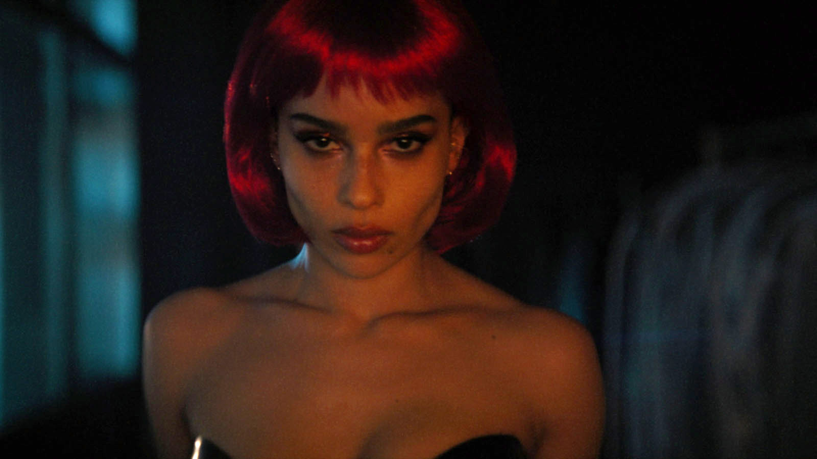 Catwoman/Selina Kyle (played by Zoe Kravitz) in the club scene. Image © Warner Bros.