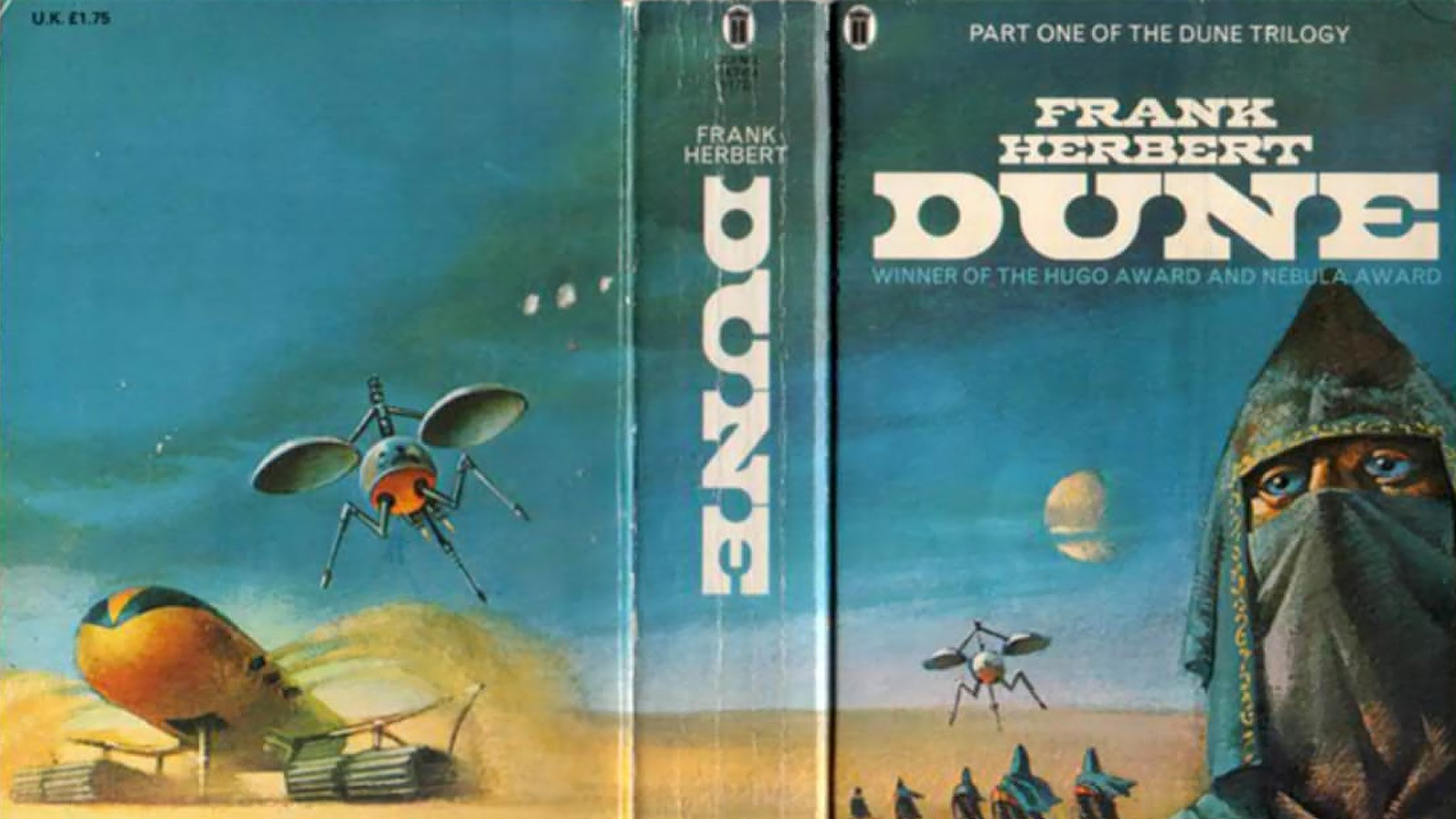 Original book cover art shows a very different vision than Villeneuve’s Dune. Image courtesy of MuddyColors.