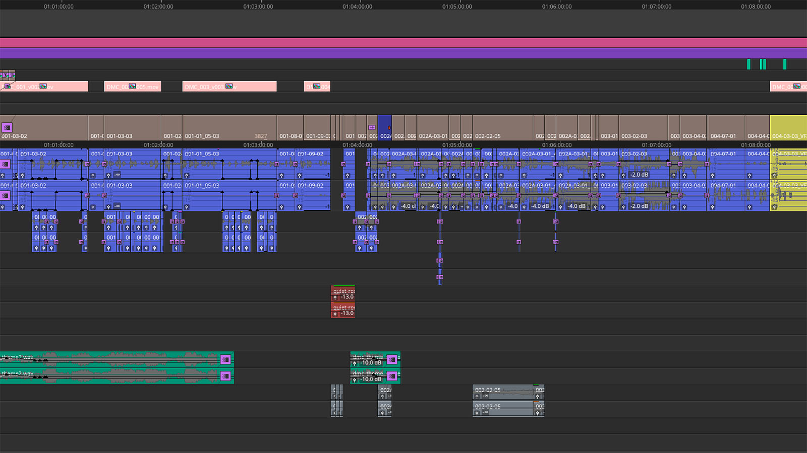 Avid timeline for scene one of Drive My Car.
