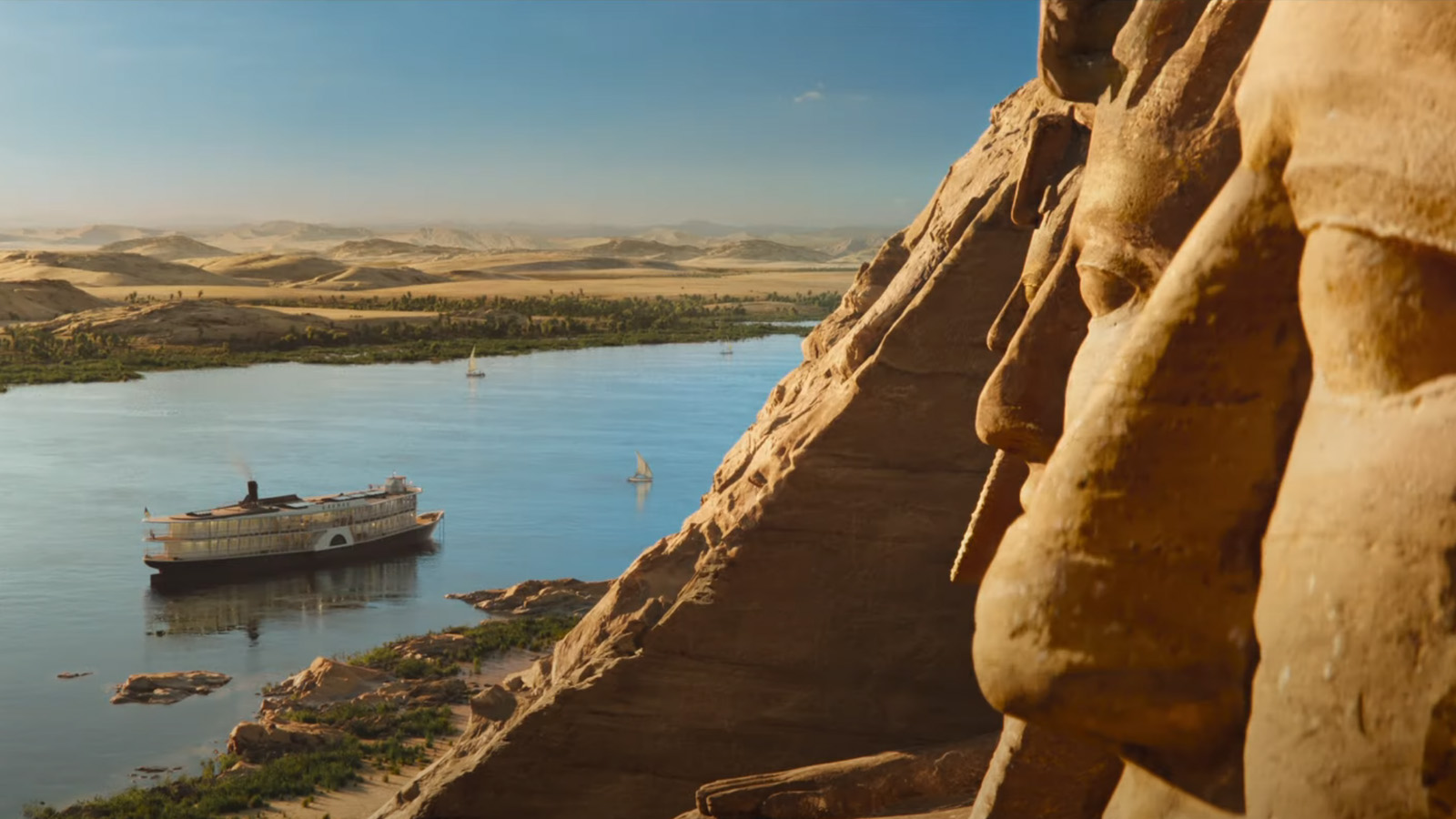 The Karnak travels upriver in Death on the Nile. Image © 20th Century Studios