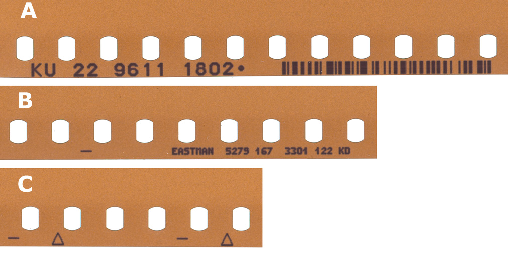 A sample of Eastman Kodak 35mm color negative film from 1997 showing contemporary Edge Codes. Image by Jay Holben used under CC by SA.