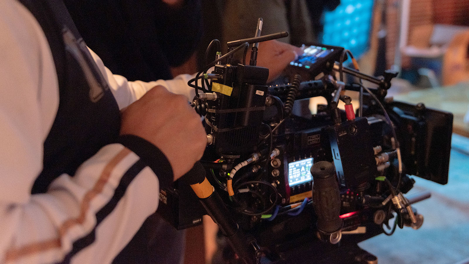 Panavision DXL2 rigged for Camera to Cloud on the set of The Year Between.