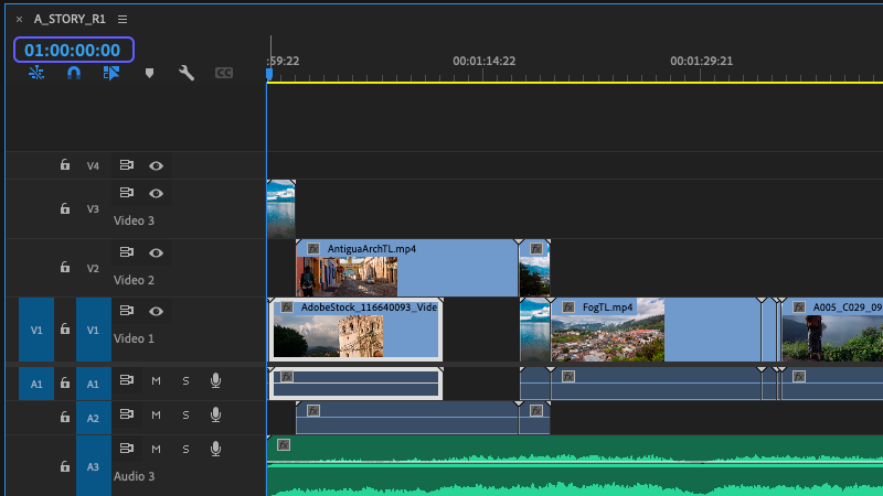 Premiere Pro timecode at 01:00:00:00