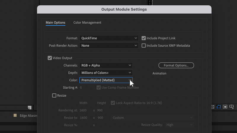 You can choose between premultiplied and straight alpha in After Effects’ render settings.