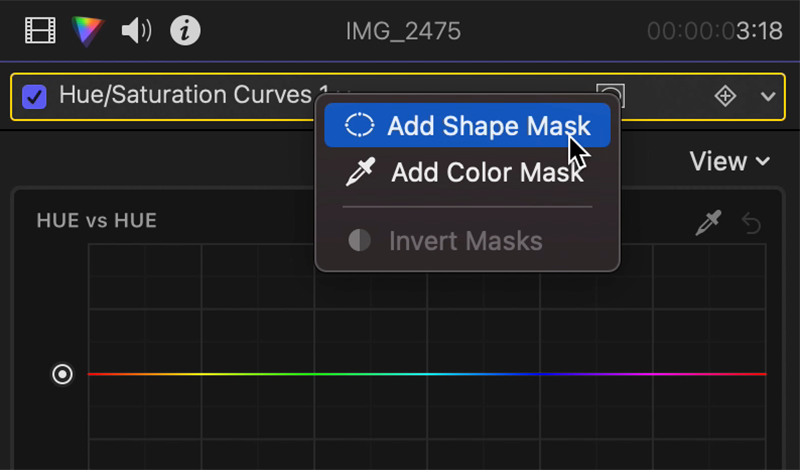 Adding a shape mask to the Hue/Saturation Curves effect. Make sure you link it to the tracker.