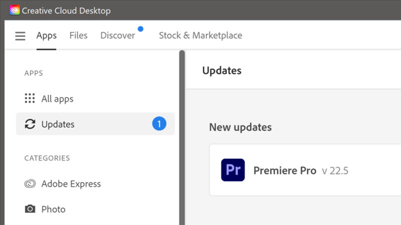 Premiere Pro update available.