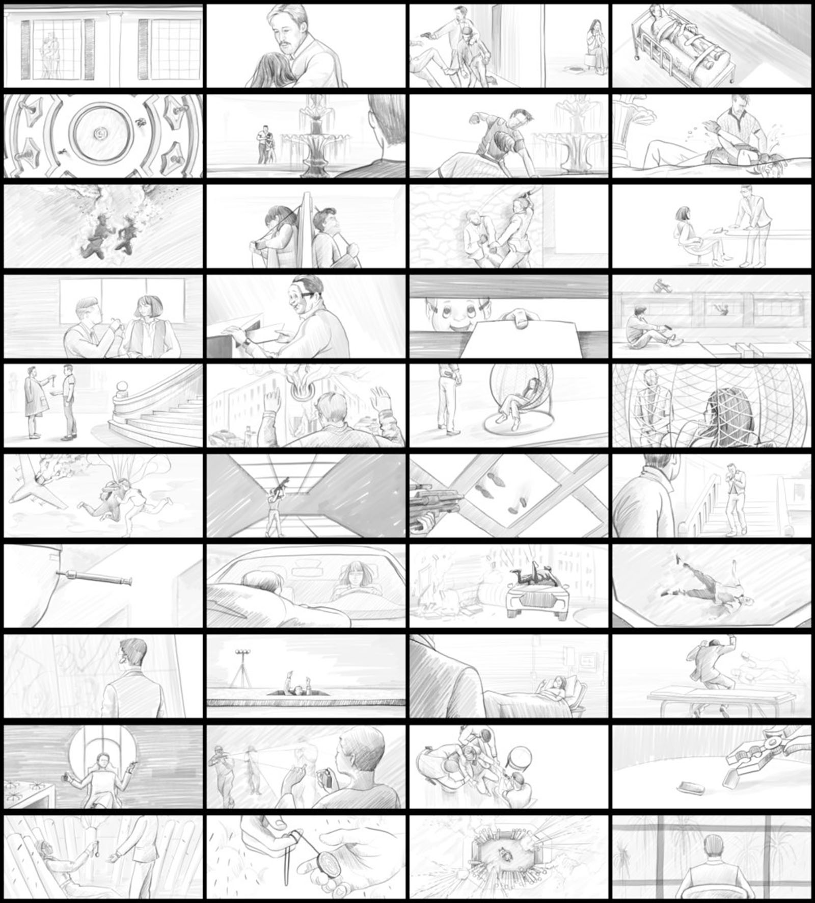 Traditional storyboarding is used to quickly build flow and structure.