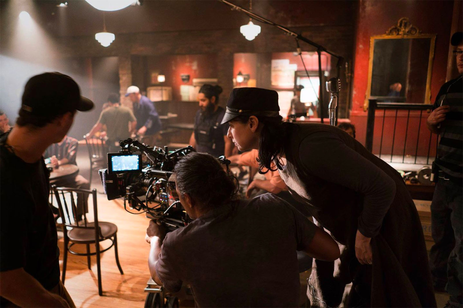 The eyeline convention is over. Director Amy Sherman-Palladino sets up a shot for The Marvelous Mrs. Maisel. Image © Amazon Studios