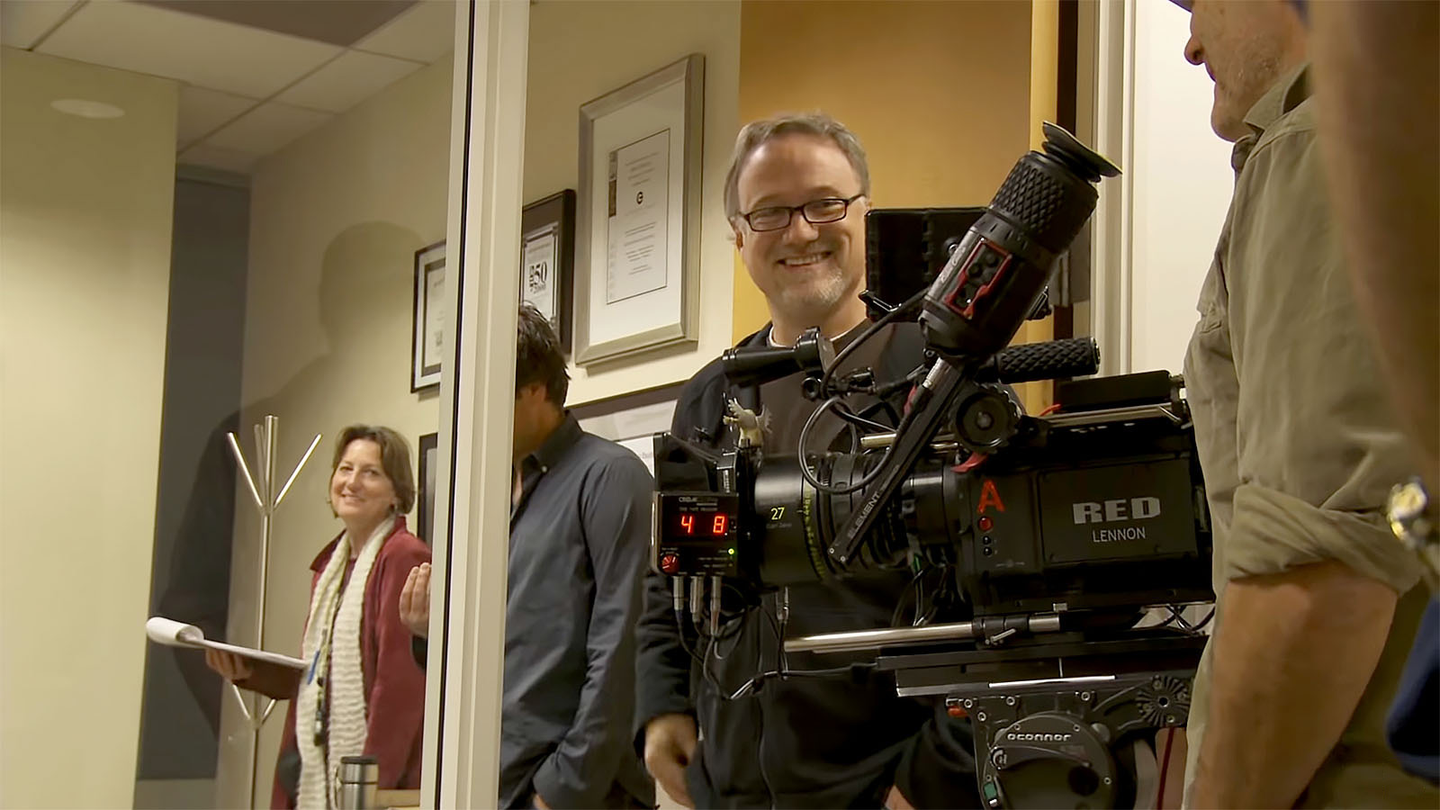 David Fincher and the RED ONE camera on location for The Social Network. Image © Columbia Pictures