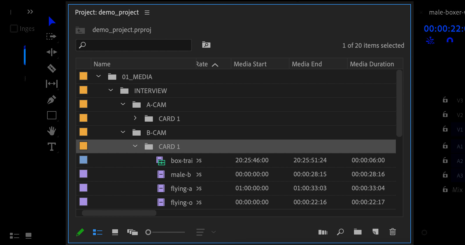 Matched bin structure in Premiere Pro
