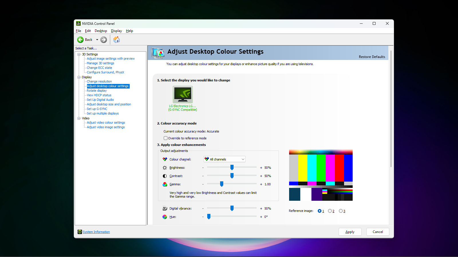 NVIDIA Control Panel color settings