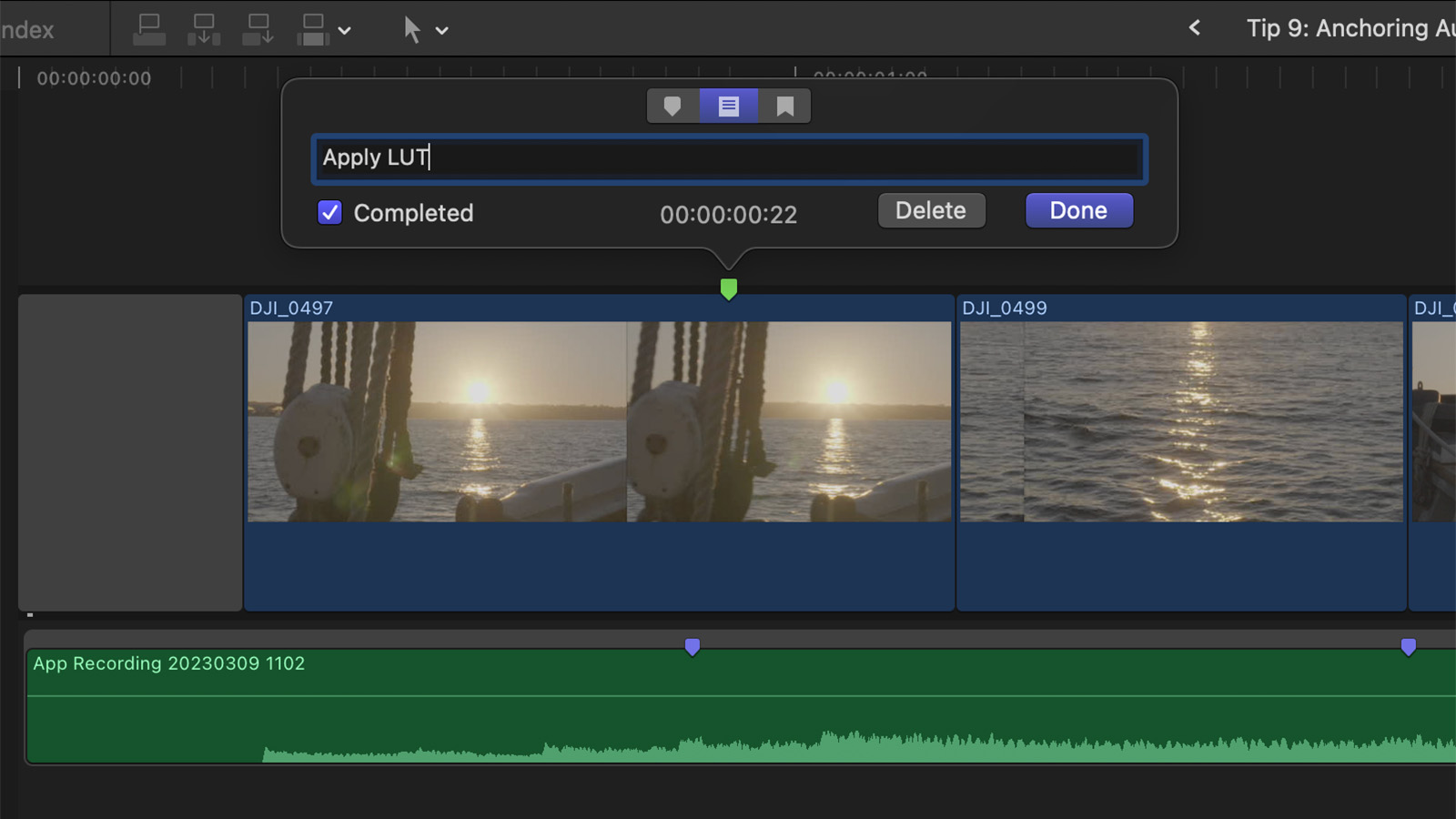 Setting a Final Cut Pro To Do marker as complete.