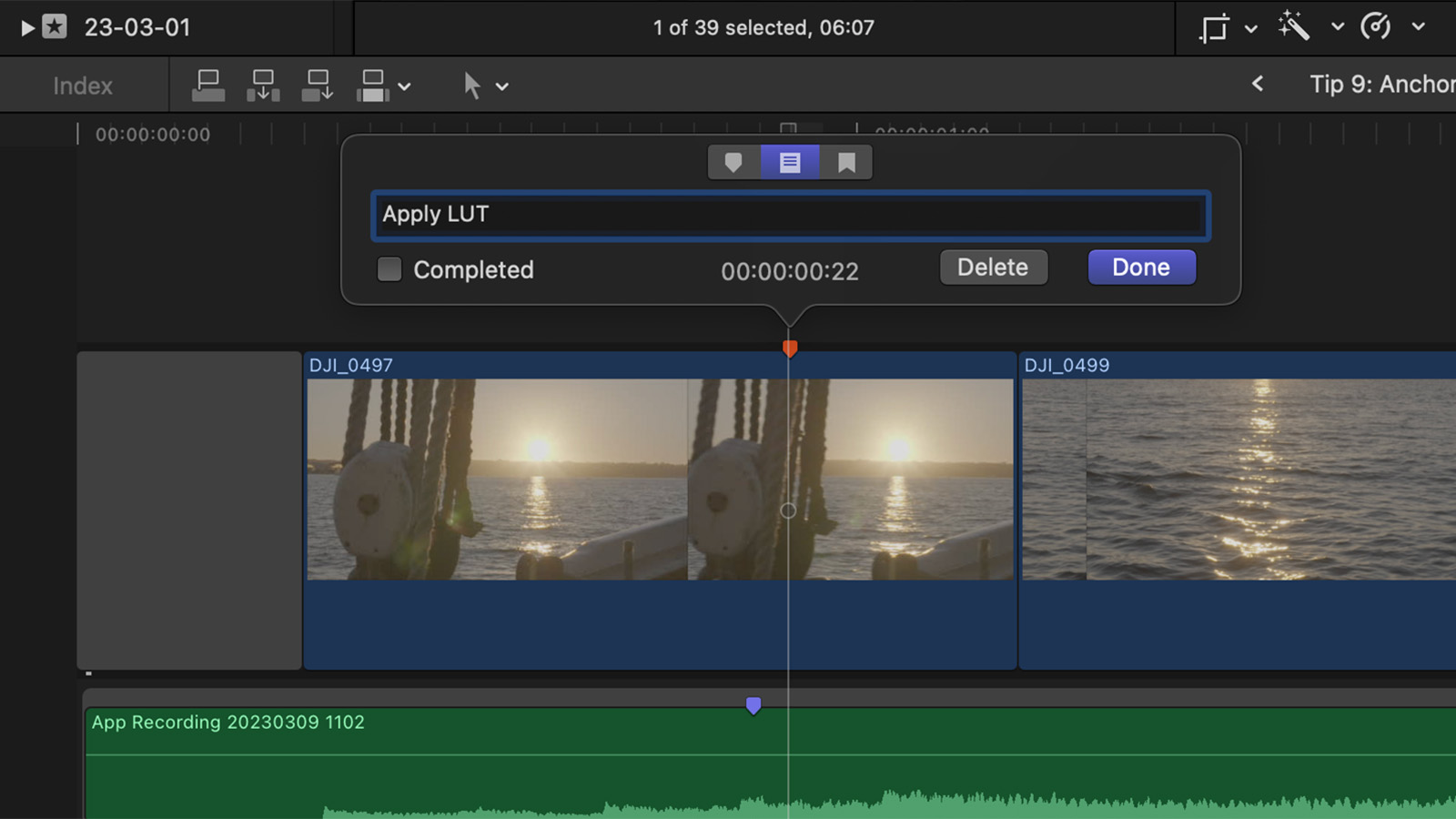 Adding a To Do marker to a Final Cut Pro timeline.