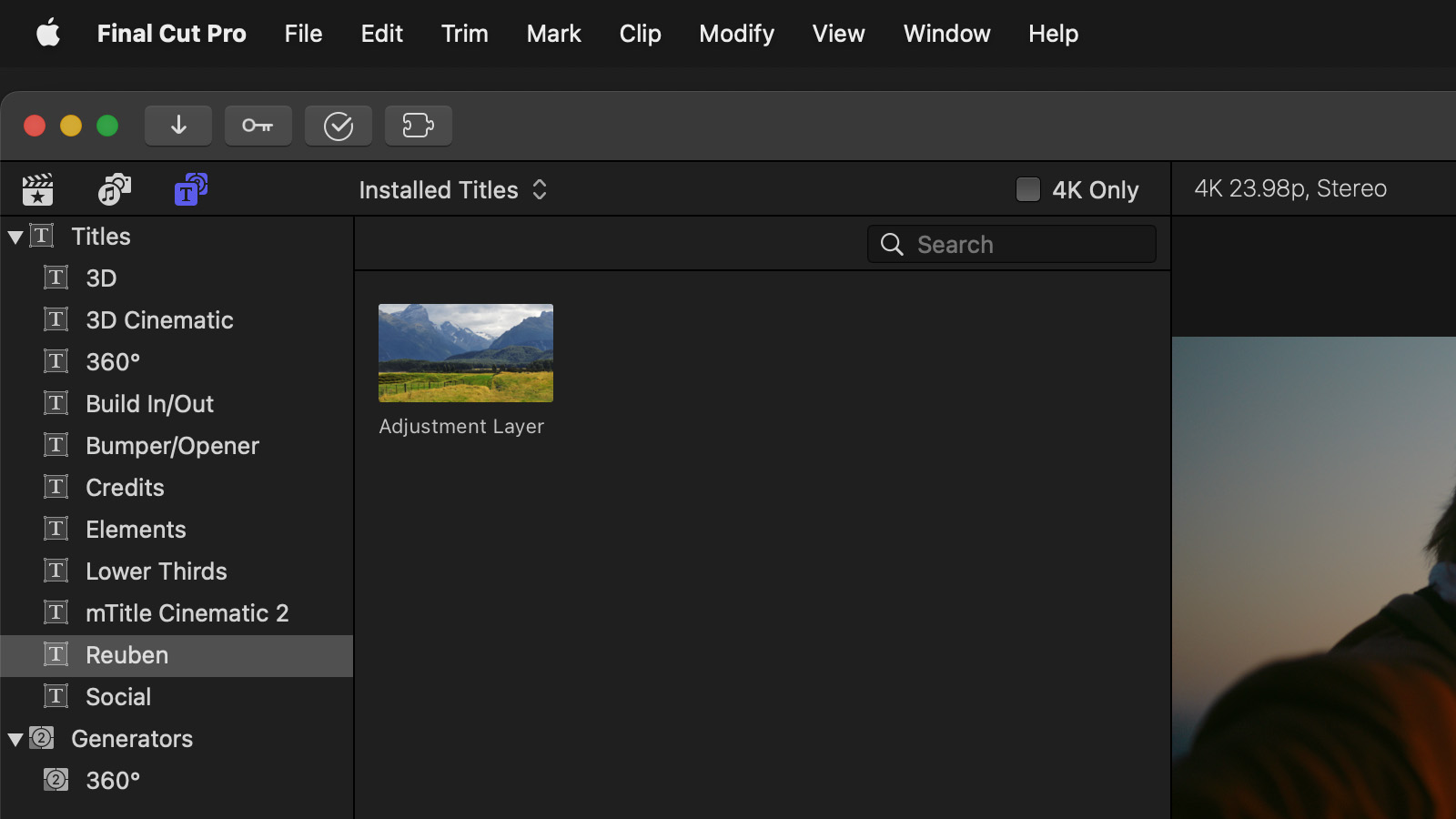 Save your title layer to a category in Motion and it will then be available in the Generators sidebar in Final Cut Pro.