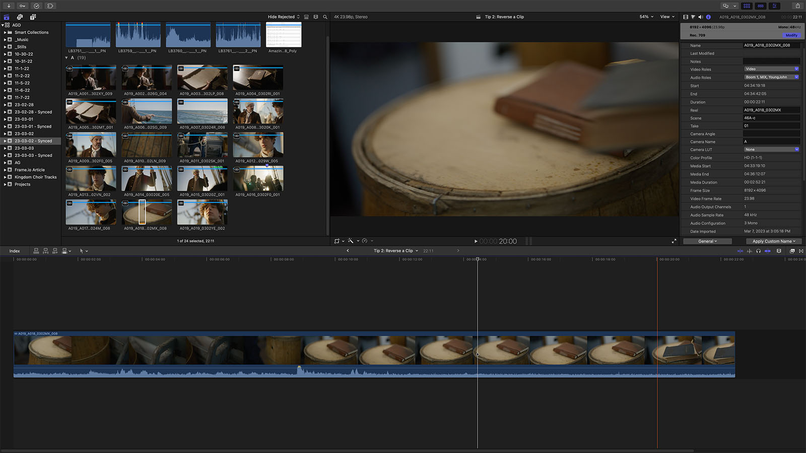 Final Cut Pro’s magnetic timeline allows you to trim to the playhead using the Trim tool’s Opt+[ and Opt+] shortcuts.