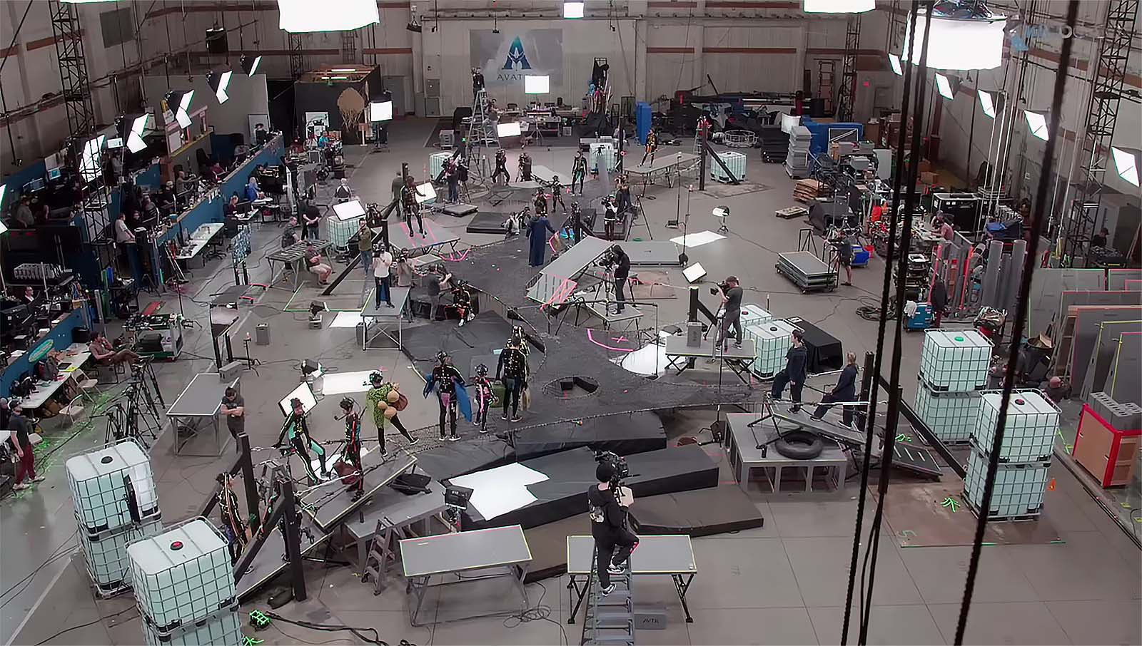 Shooting on the “dry” set for Avatar. Image © Disney