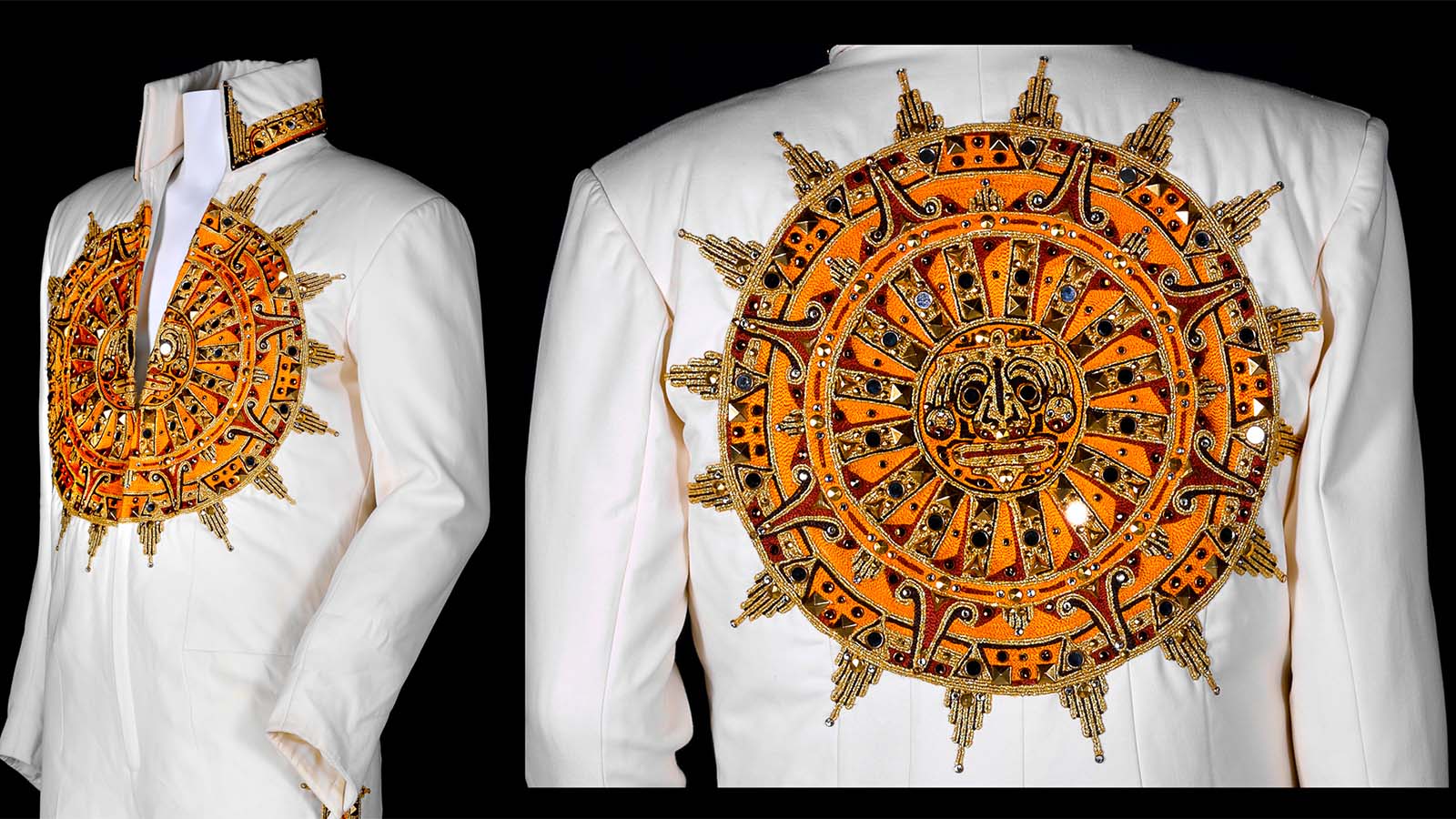 Detail of the rhinestone sundial suit created for Elvis
