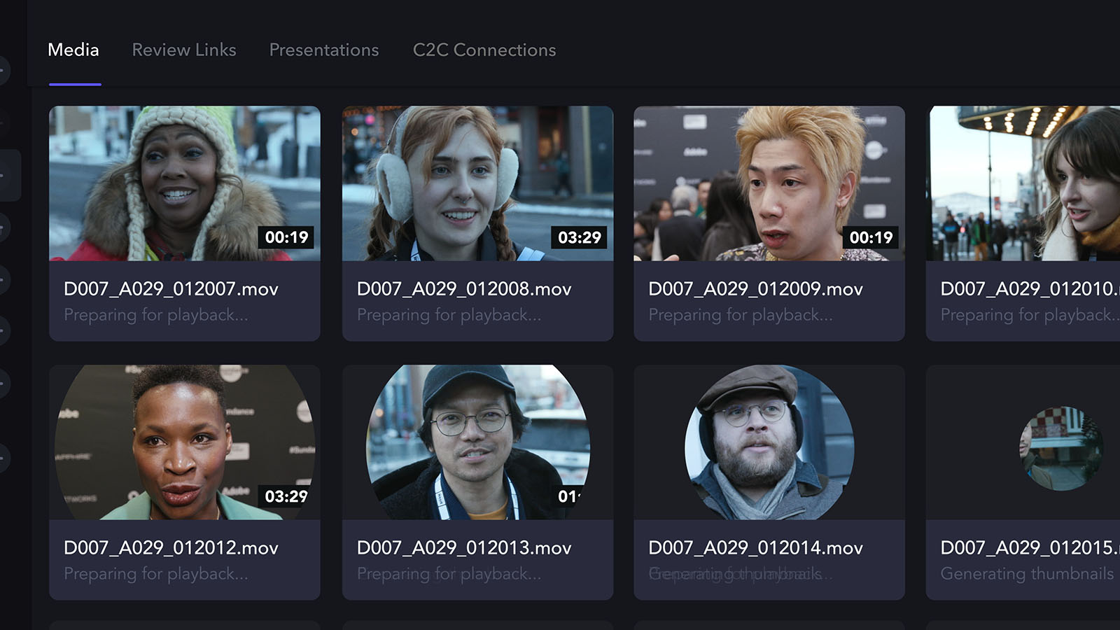 Vox pop footage streaming to the editors through Frame.io C2C.