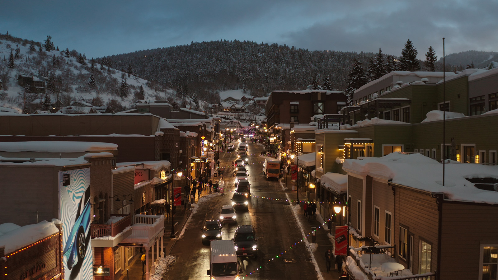 Main Street in Park City, Utah. Home of Sundance. In Winter.