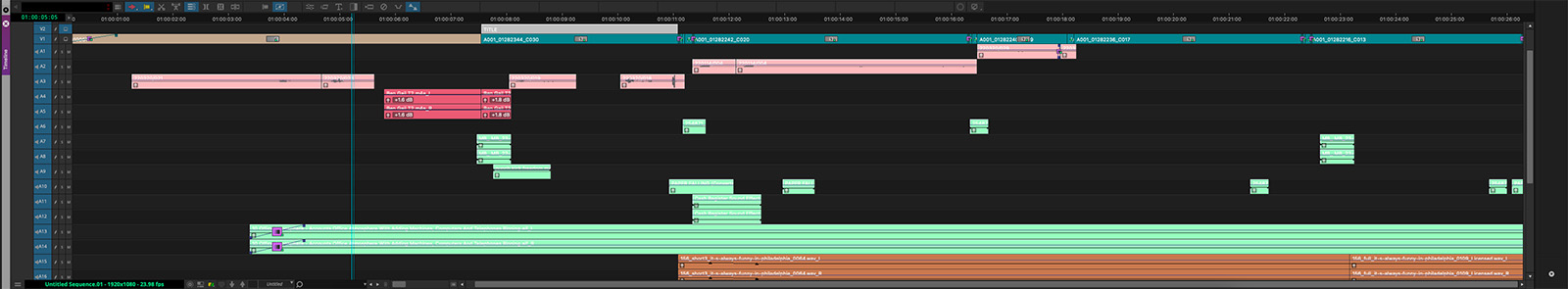 Media Composer color coded timeline