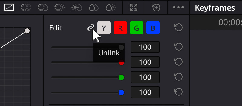 Before we can use the split-toning technique, we need to unlink the RGB channels.