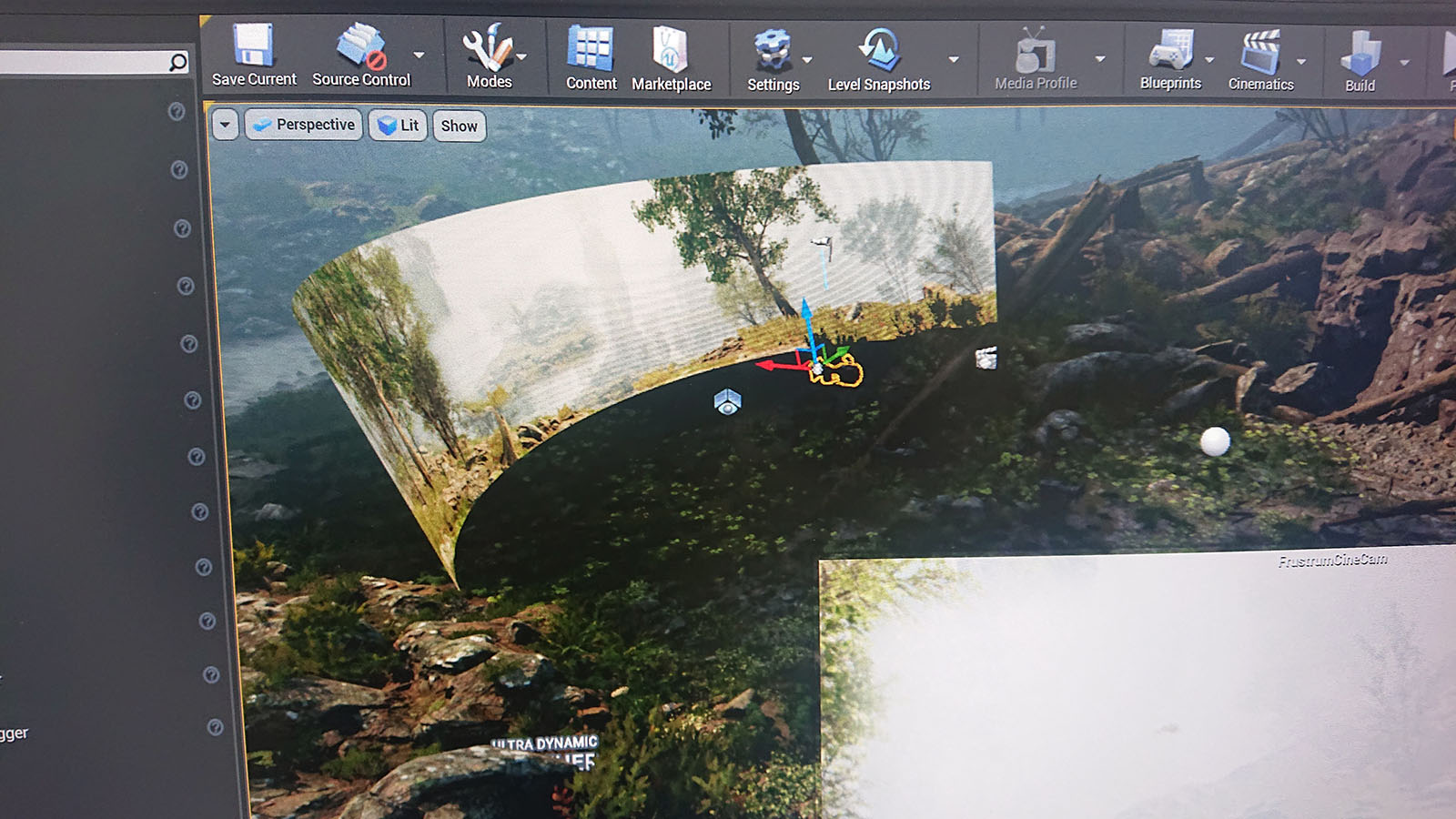 Camera frustum viewed in Unreal Engine
