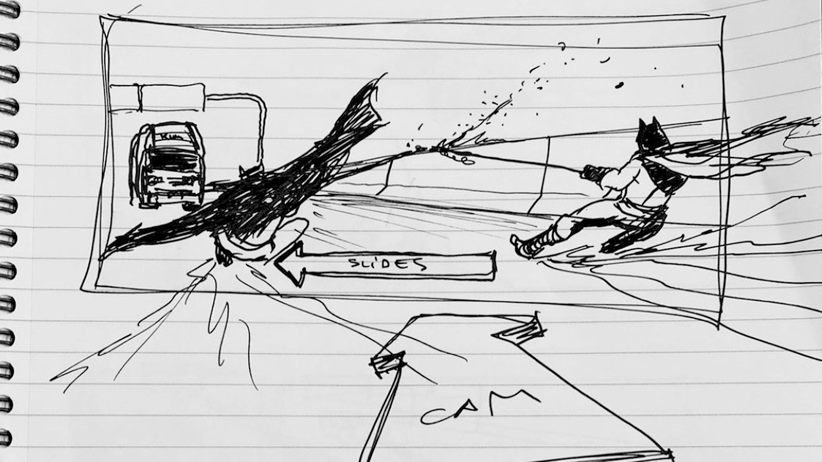 Pre-previs. Early storyboard sketch for The Flash.