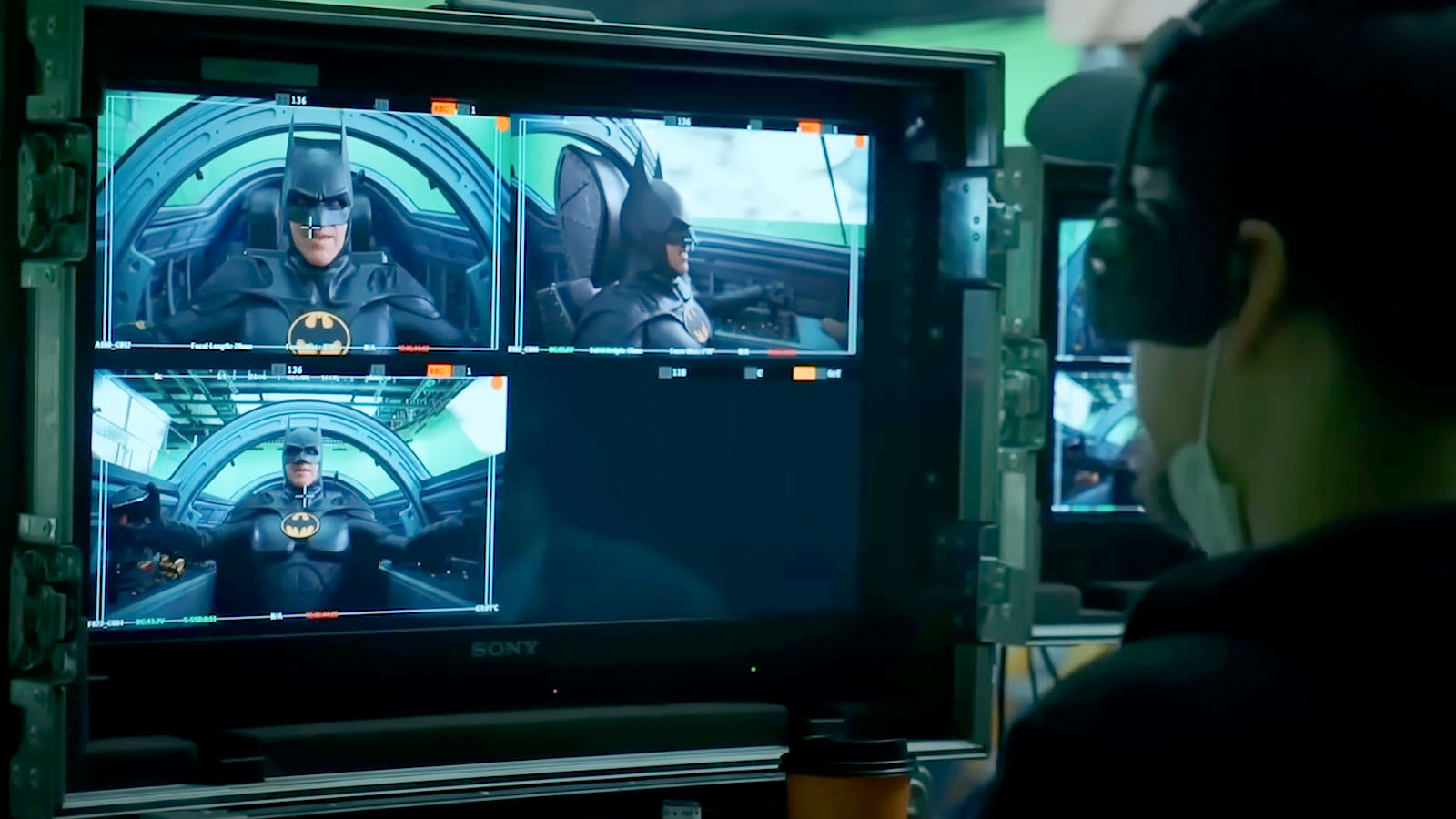 Monitoring the cameras on set for The Flash.