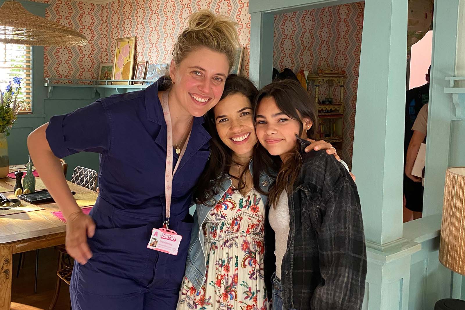 (L-R) Greta Gerwig with America Ferrera and Ariana Greenblatt.