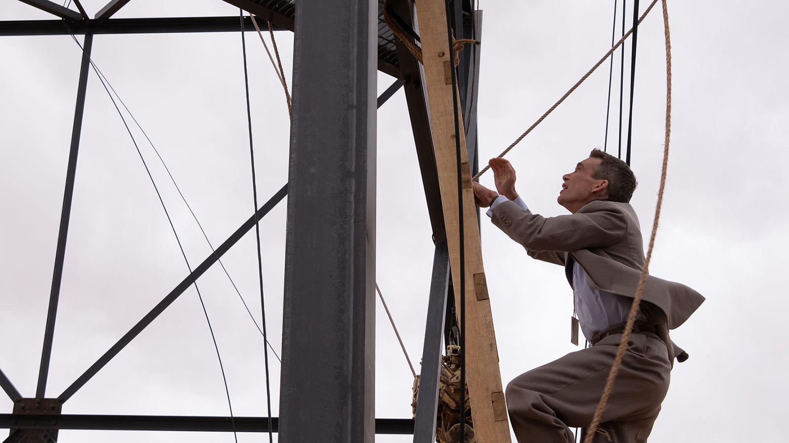 Cillian Murphy climbs the Trinity test tower for Oppenheimer.