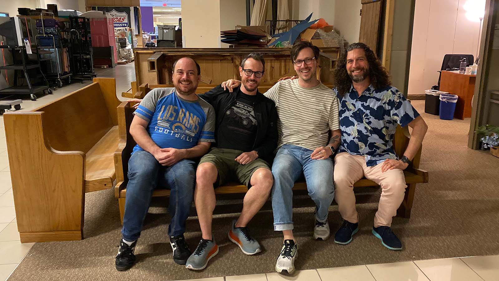 Attention shoppers! Dave, Todd, Joseph, and Justin in the old Sears store.