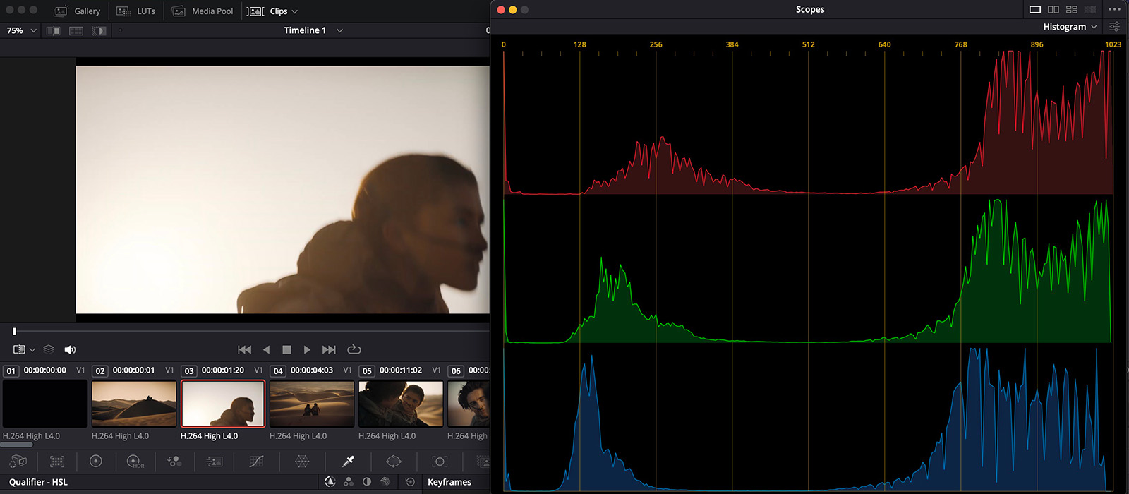 Resolve’s Histogram view is less popular in post production.