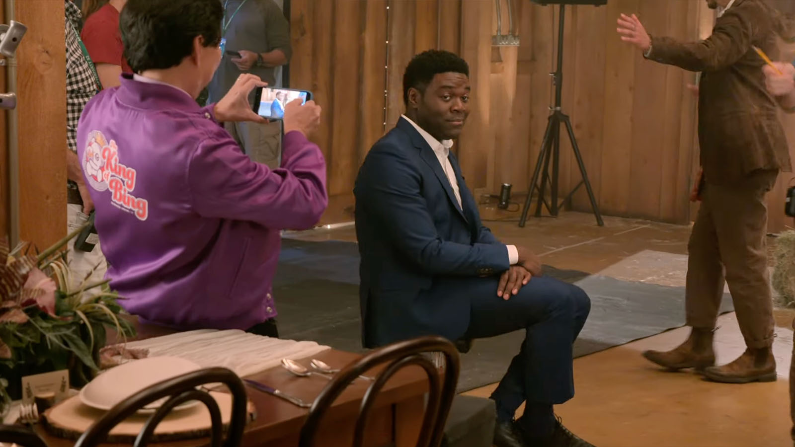Ken Cheong captures video of Sam Richardson on the set of The Afterparty. Image © Apple TV+